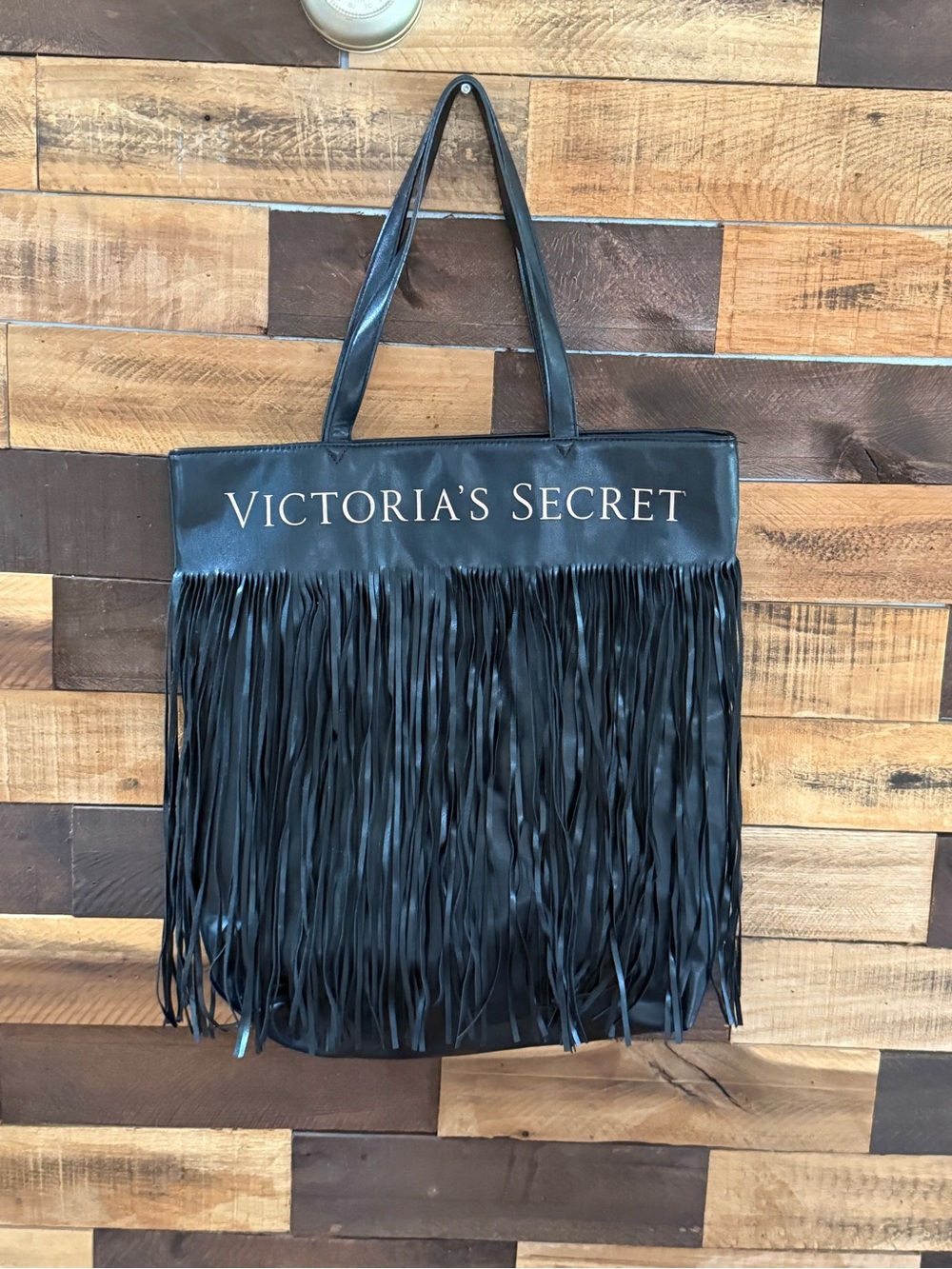 Victoria's Secret Logo Flirty Fringe Tote Bag Black Limited Edition Biker City